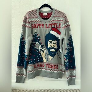 Bob Ross “Happy little Christmas tree” holiday sweater
